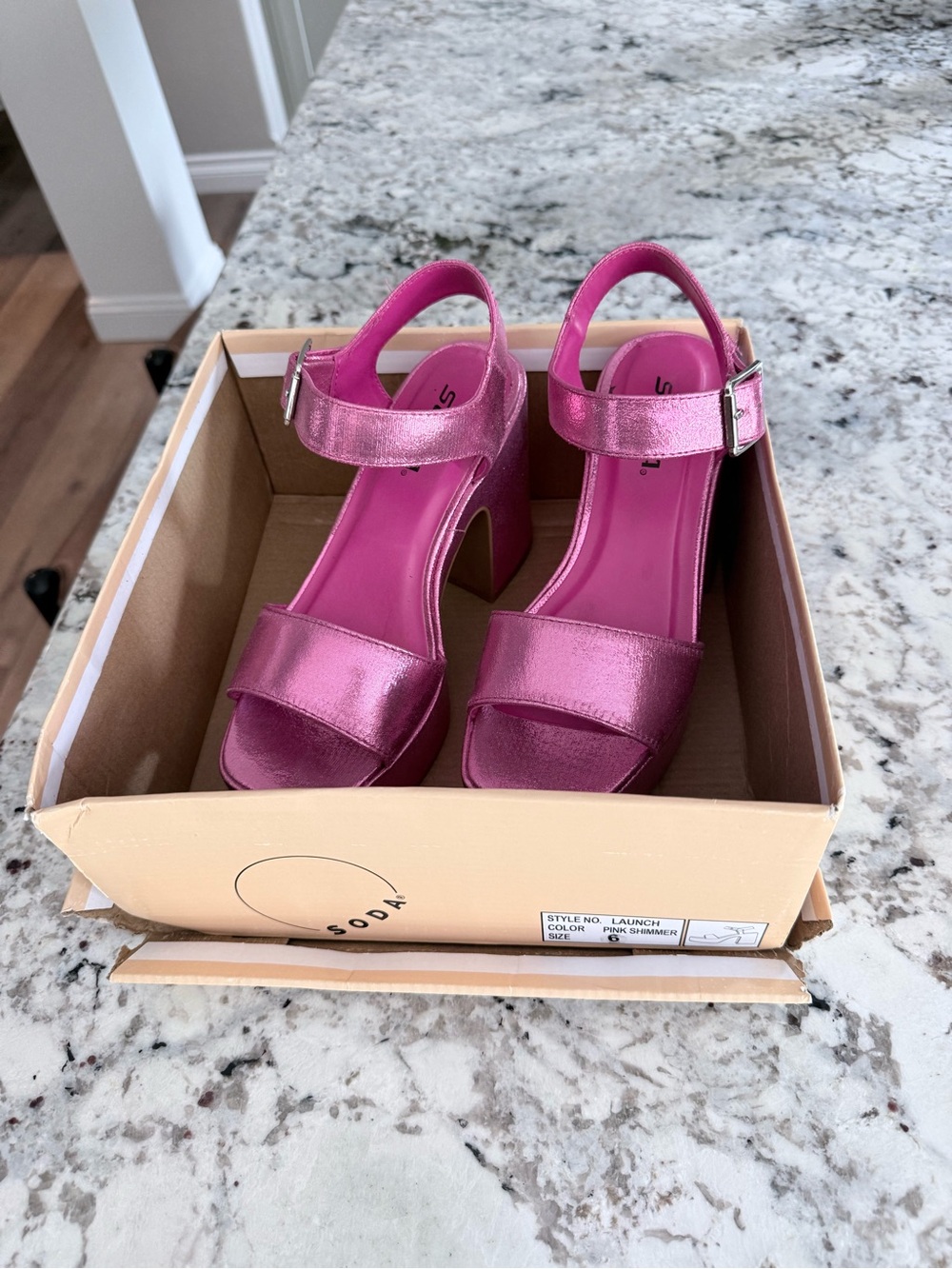 Soda Metallic Hot Pink Platform Ankle-Strap Sandals - Picture 3 of 9